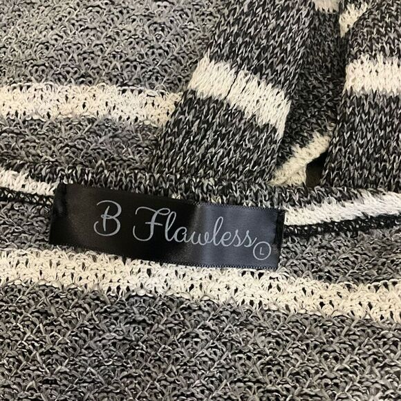 B Flawless Women's Size Large Grey White Striped Open Front Cardigan Sweater - Picture 10 of 12